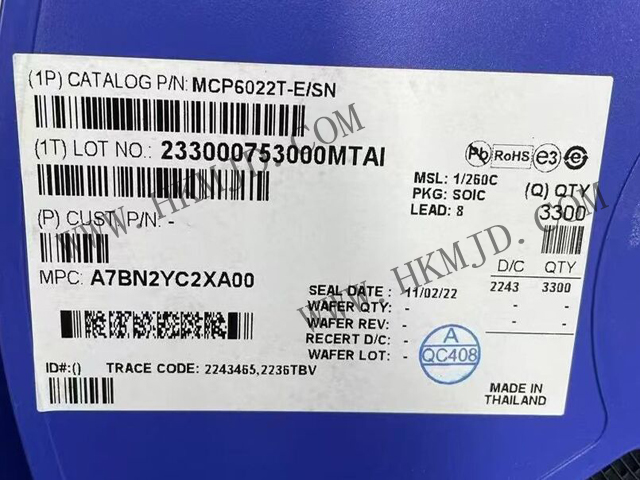 放大器 IC MCP6022T-E/SN 軌至軌輸入/輸出，10 MHz 運算放大器