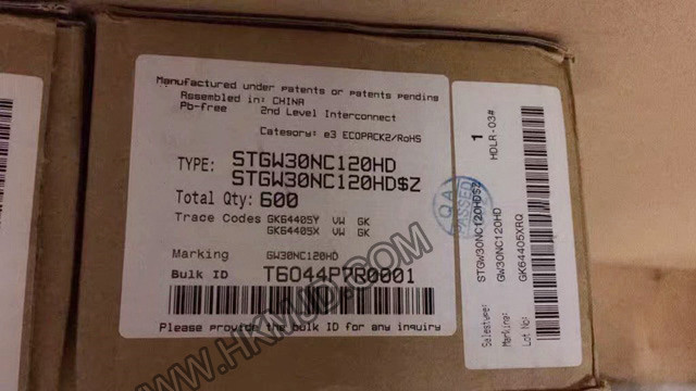 ST TO-247-3 | STGW30NC120HD：N溝道1200 V、30 A超快PowerMESH IGBT